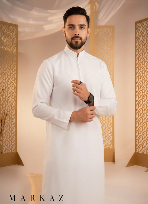 The Monochrome Collection: Premium Indonesian style Thobe - White