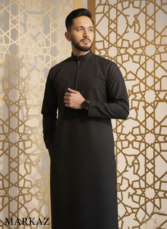 The Monochrome Special Black Collection: Premium Indonesian style Thobe - Black