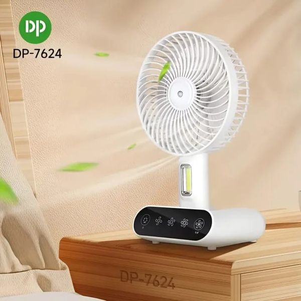 DP 7624 Rechargeable Portable USB Table Fan With LED Light White