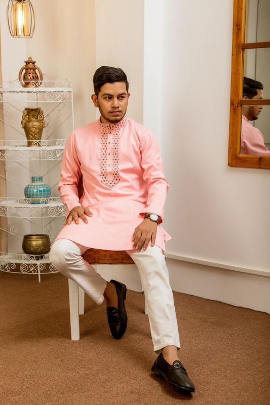 Men's Embroidery Panjabi - Pink