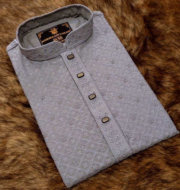 Stylish Grey Floral Embroidered Panjabi for Men