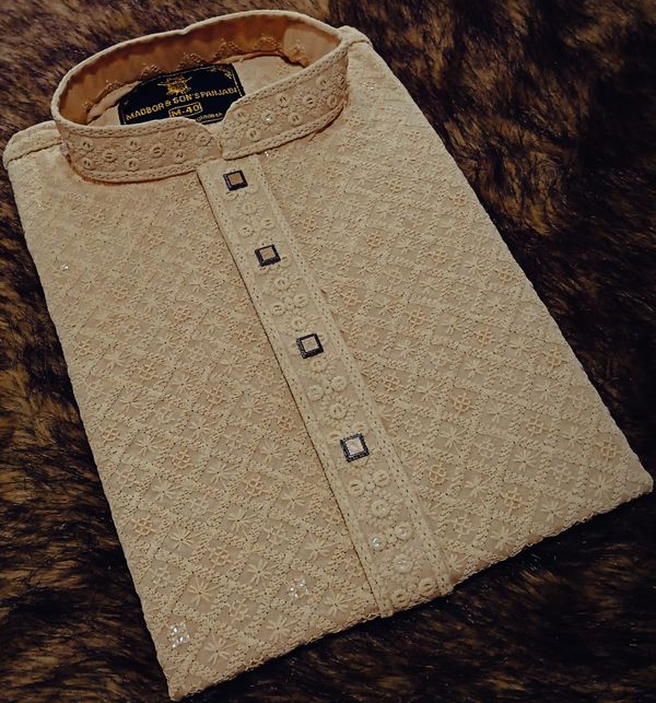 Elegant Cream Color Embroidered Panjabi for Men - Premium Festive Wear