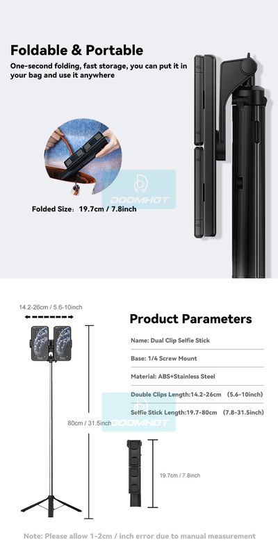DoomHot Selfie Stick / Accessories Bluetooth Remote Dual Cell Phone Holder - Image 7