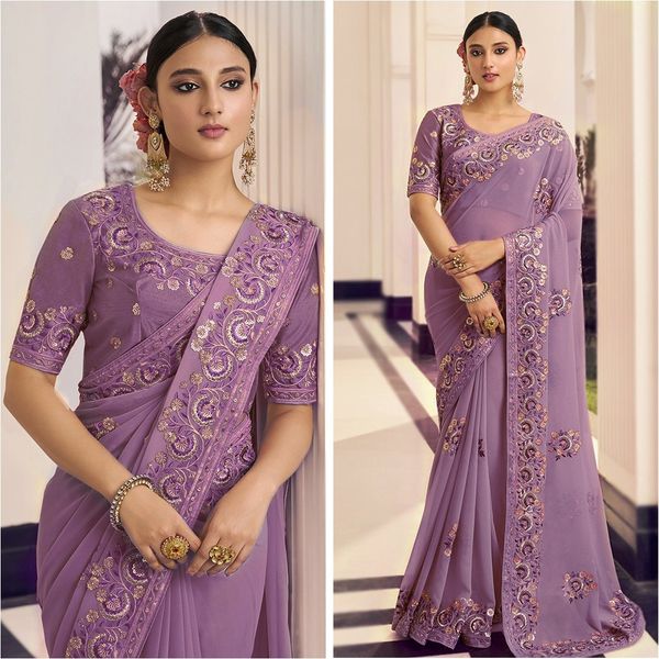 Embroidery work party saree