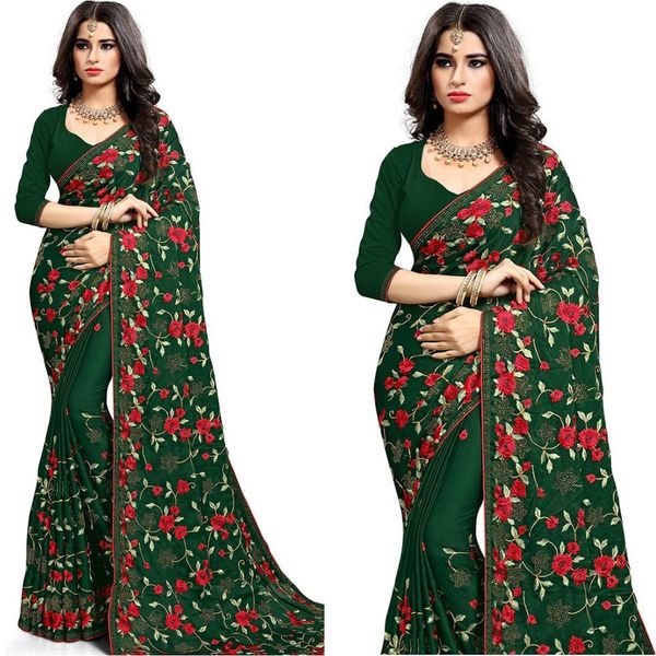 Embroidery work party saree