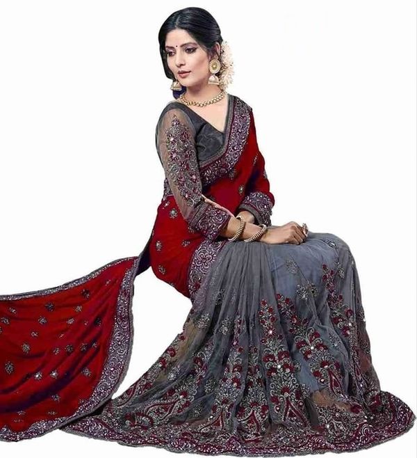 Embroidery work party saree