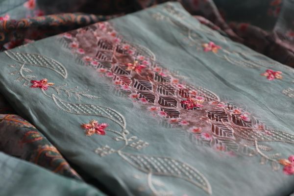 Womens Light Teal Premium Embroidery Three Piece