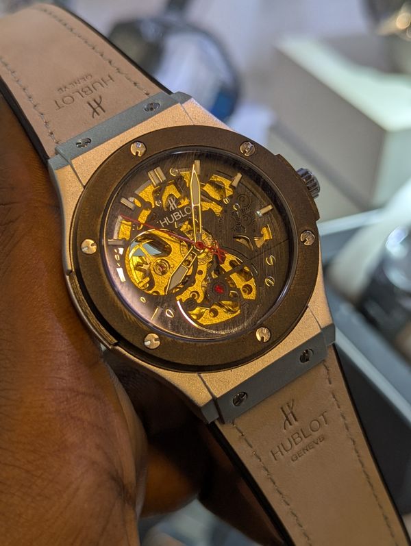 Hublot Auto Belt White Silver Case Black Bezel V2 Velvet