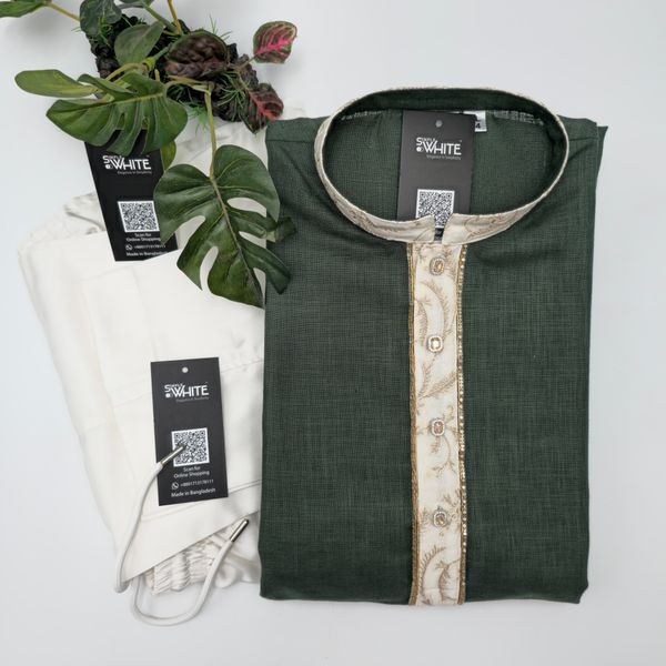 Green Panjabi with Gold Embroidered Lace