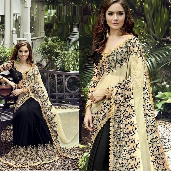 Embroidery work party saree