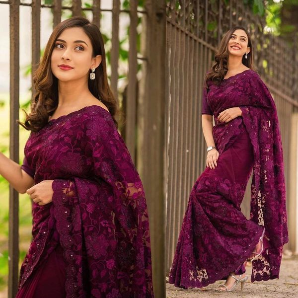 Embroidery work party saree