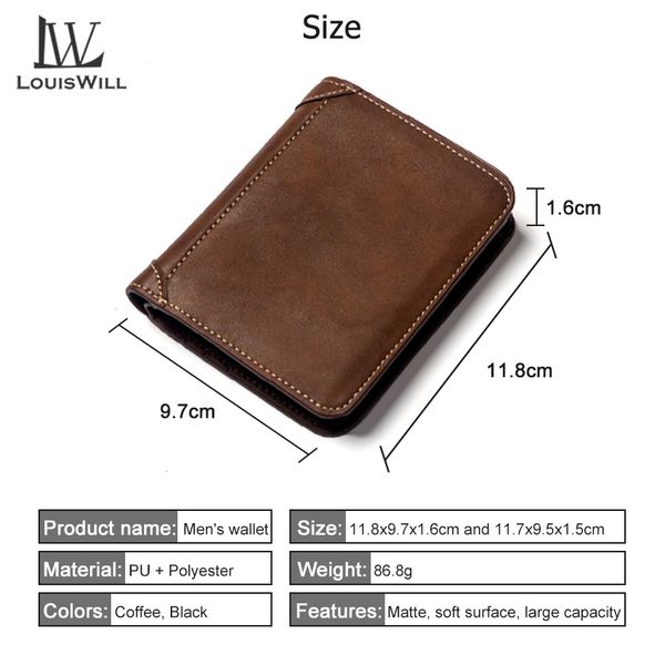 LouisWill Men Wallets Retro PU Short Wallet Business Wallets Bag Zipper Clutch Wallets Multi-Card Position Wallets - Image 2