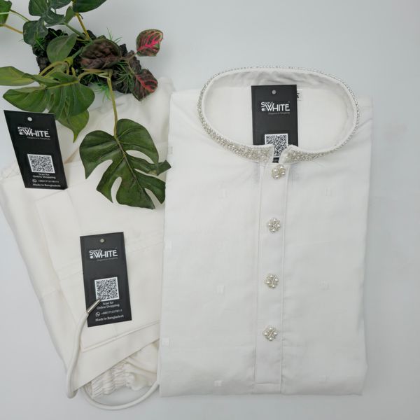 White Panjabi with Sequined Lace