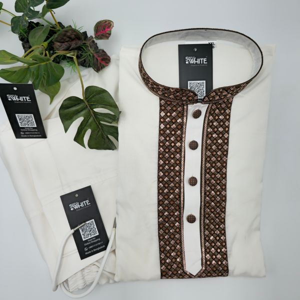 White with Brown Sequined Lace