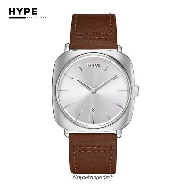 TOMI T-084 Men's Leather Belt Quartz Watch With Date (White)