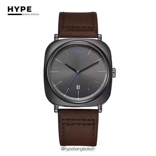 TOMI T-084 Men's Leather Belt Quartz Watch With Date (Black)