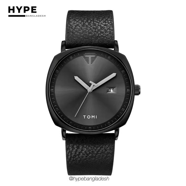 TOMI T-044 Men's Quartz Leather Belt Watch With Date (Black)