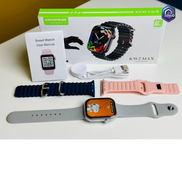 Keqiwear KW2 Max Smartwatch With 3 Bracelets – 49mm- Silver Color