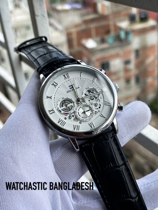 Hilfiger Leather Black Belt White Dial