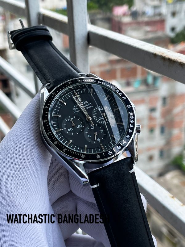 Omega Belt Chrono Black Belt Silver Body Black Dial