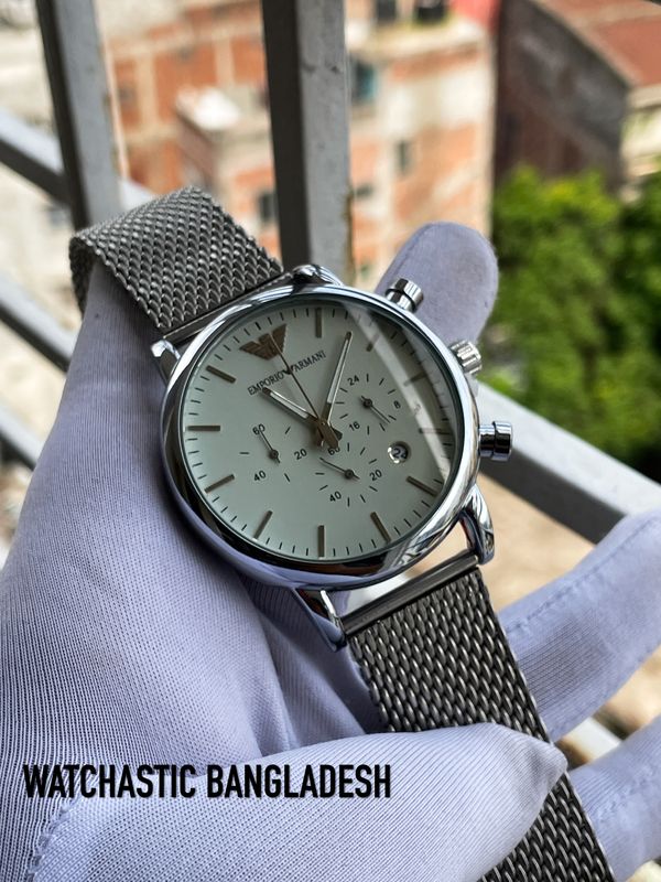 Armani Mesh Chain Glossy White Dial