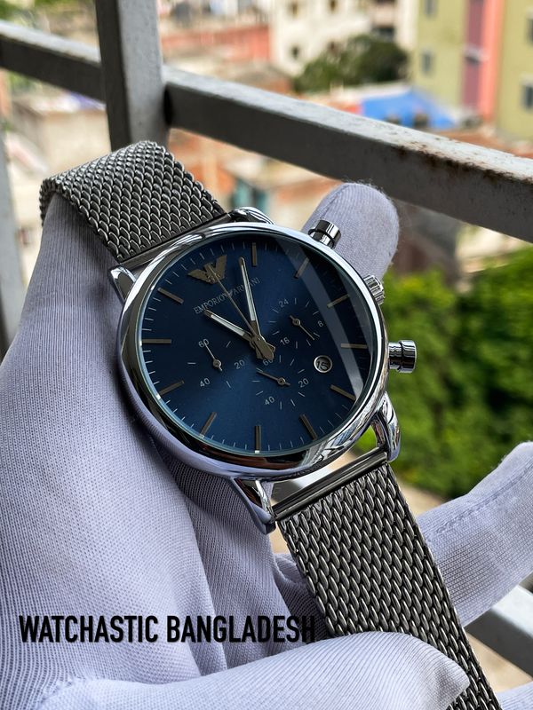 Armani Mesh Chain Glossy Blue Dial