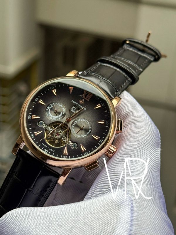 PATEK AUTO BELT ROSE GOLD CASE GREY DIAL
