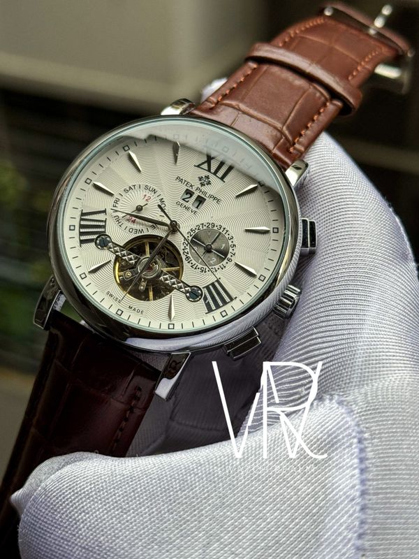 PATEK AUTO BROWN BELT WHITE DIAL
