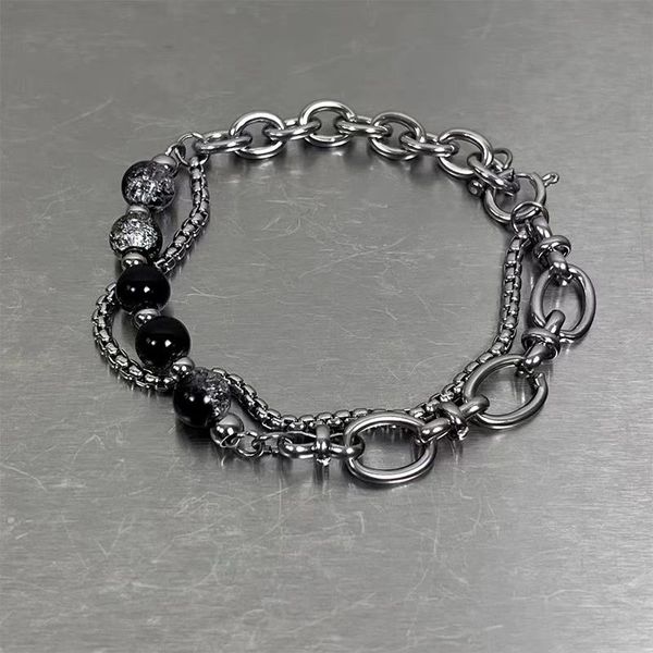 Double-layer Chain Ice Cracked Beads stainless steel Splicing Bracelet - Image 2