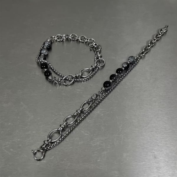 Double-layer Chain Ice Cracked Beads stainless steel Splicing Bracelet - Image 4