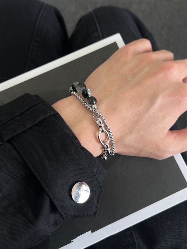 Double-layer Chain Ice Cracked Beads stainless steel Splicing Bracelet - Image 5