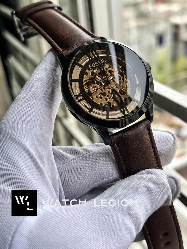 FOSSIL AUTO SKELETON DARK BROWN