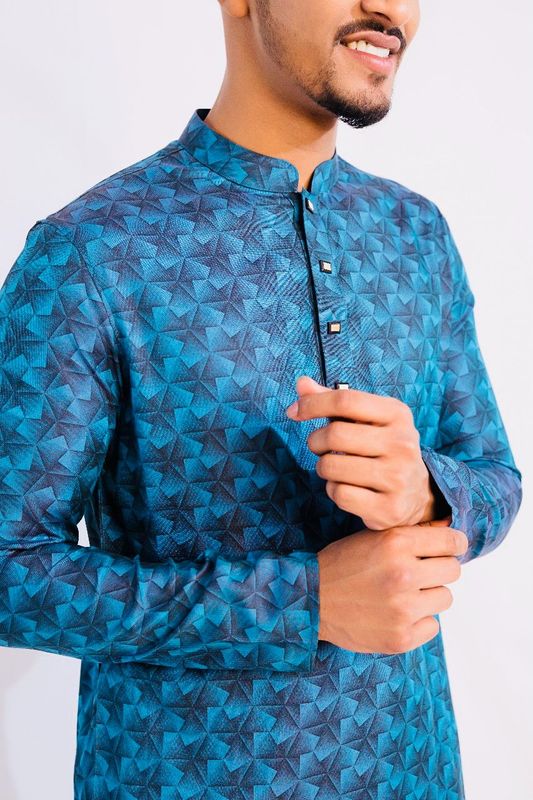 Jacquard Cotton Classic Panjabi for Men- Blue(PJB-018)