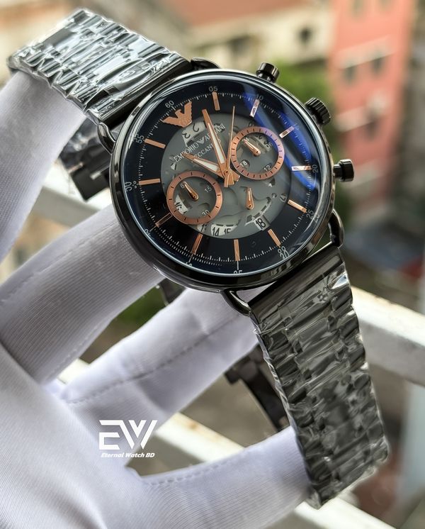 ARMANI OVAL GLASS BLACK CHAIN BLUE DIAL RG DIGITS