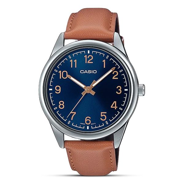 CASIO ANALOG LEATHER BROWN & BLUE MEN'S WATCH I MTP-V005L-2B4UDF