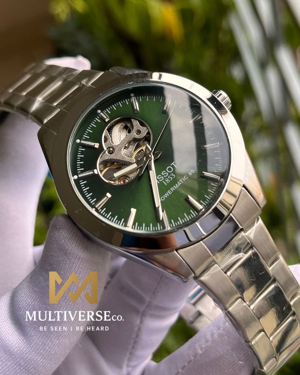 TISSOT POWERMATIC OPEN HEART SILVER GREEN (SEMI AAA)