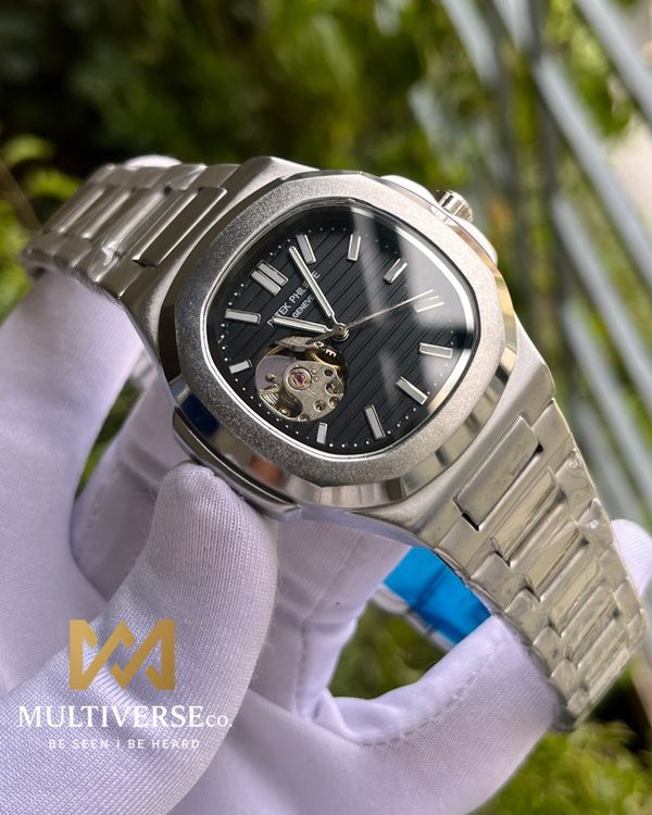 PP NAUTILUS OPEN HEART SILVER BLACK (SEMI AAA)