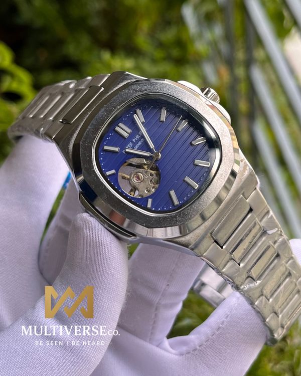 PP NAUTILUS OPEN HEART SILVER BLUE (SEMI AAA)