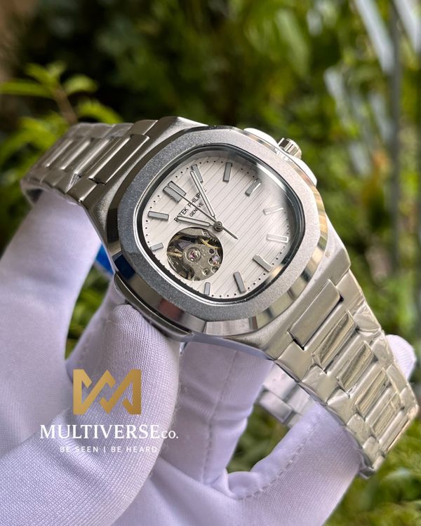 PP NAUTILUS OPEN HEART SILVER WHITE (SEMI AAA)