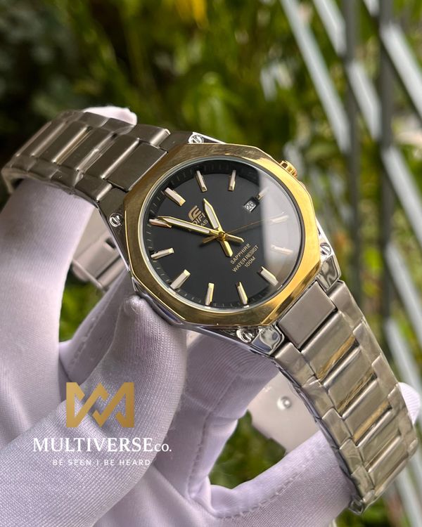 EDIFICE TOW TONE SILVER BLACK (AA)