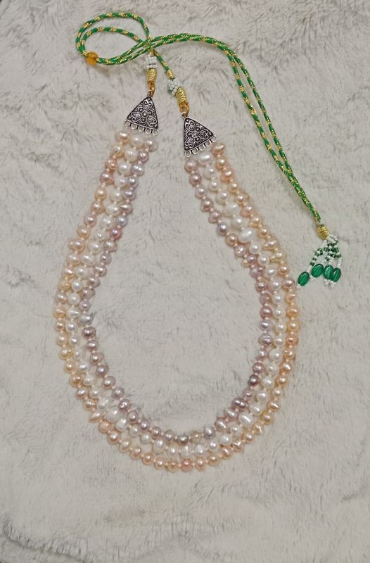 Pearl 3 Layer necklace,( White+peach+levender)