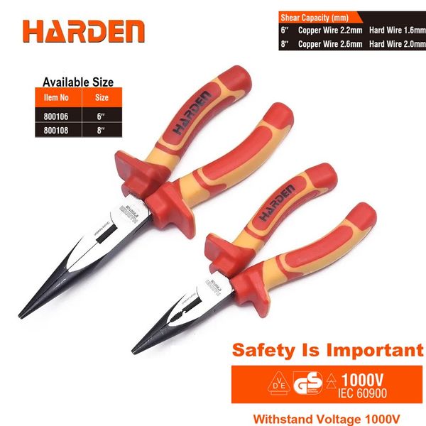 HARDEN Insulated VDE Long Nose Plier (6 inch | 8 inch) 1000V; Model: 800106 | 800108