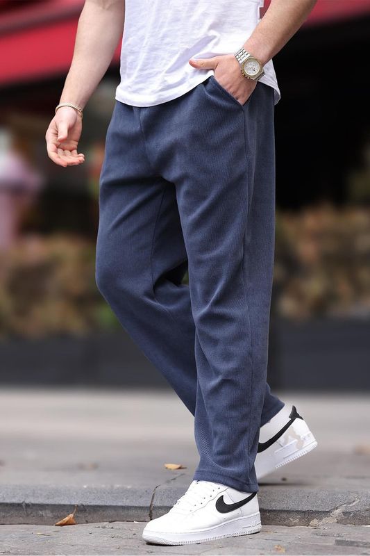 Premium Ribbed Baggy Trouser Navy Blue