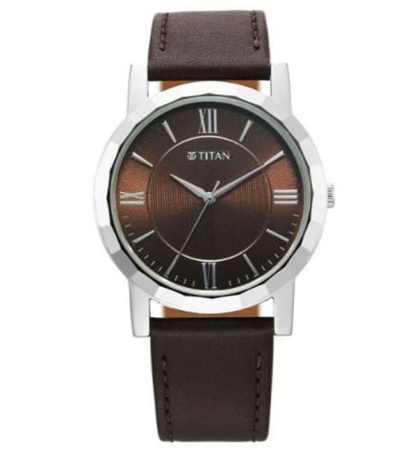 Titan Karishma Zing Quartz Analog Brown Dial Leather Strap Watch For Men (1644SL01)