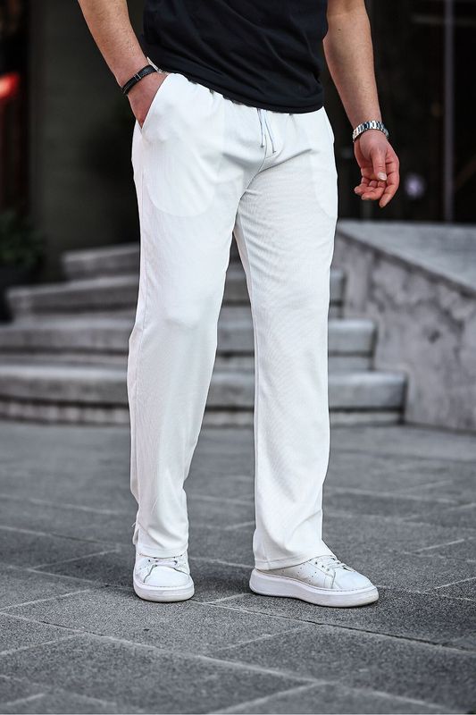 Premium Ribbed Baggy Trouser White