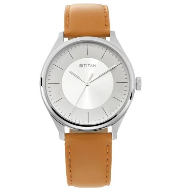 Titan Men’s Urban Edge Lustrous White Dial Leather Watch – NP1802SL07