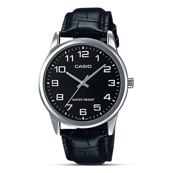 Casio V001L-1B Men’s 38 mm Quartz Analog Watch – Black Dial & Leather Strap