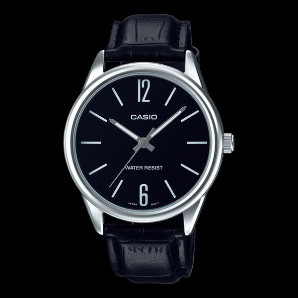 Casio V005L-1B Men’s 40 mm Quartz Analog Watch – Black Dial & Genuine Leather Belt