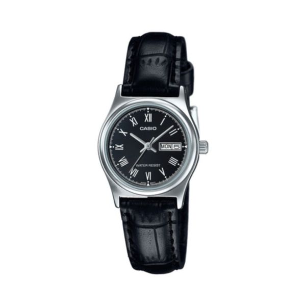 Casio V006L-1B Men’s 40 mm Quartz Analog Watch – Black Dial & Leather Strap