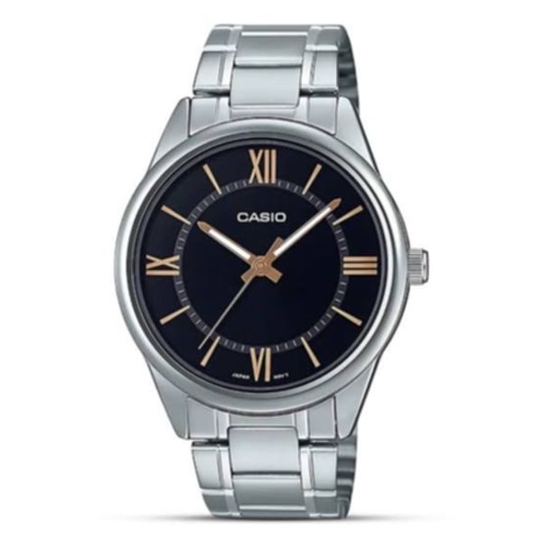 Casio MTP-V005D-1B5 Men’s 41 mm Quartz Analog Watch – Black Dial & Stainless Steel Bracelet